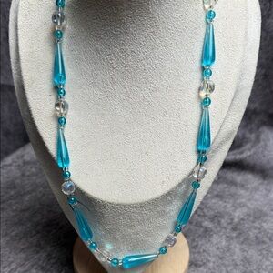Blue Teardrop and Clear Beaded Necklace